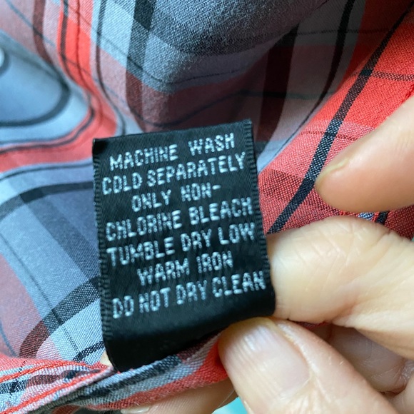 Obey Women’s red grey plaid collared button down shirt / size medium small - Picture 7 of 8